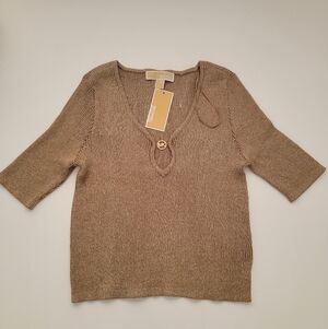 Michael Kors Metallic 3/4 Sleeve Top Size L